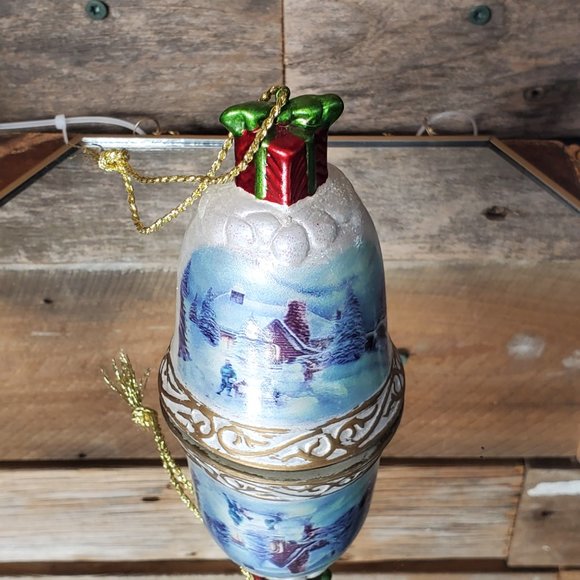 Handpainted Clay Christmas Bell Ornament - Winter Scene - Picture 6 of 6